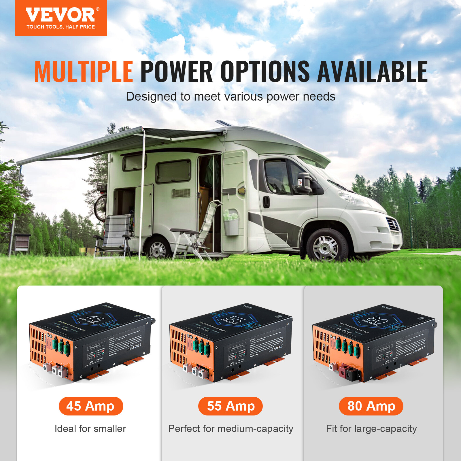 VEVOR RV Converter 45 Amp 110V AC to 12V DC RV Power Converter Battery Charger