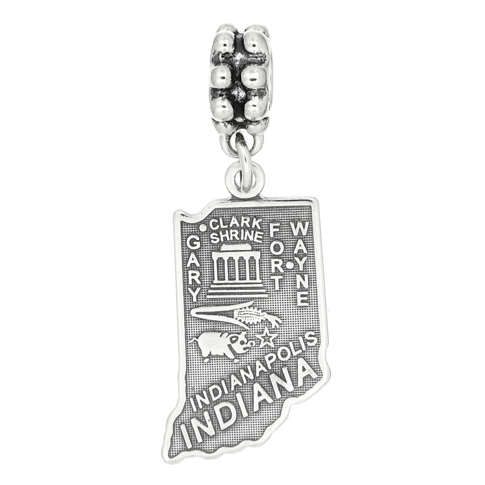 Sterling Silver Indiana State Map Dangle Bead Charm