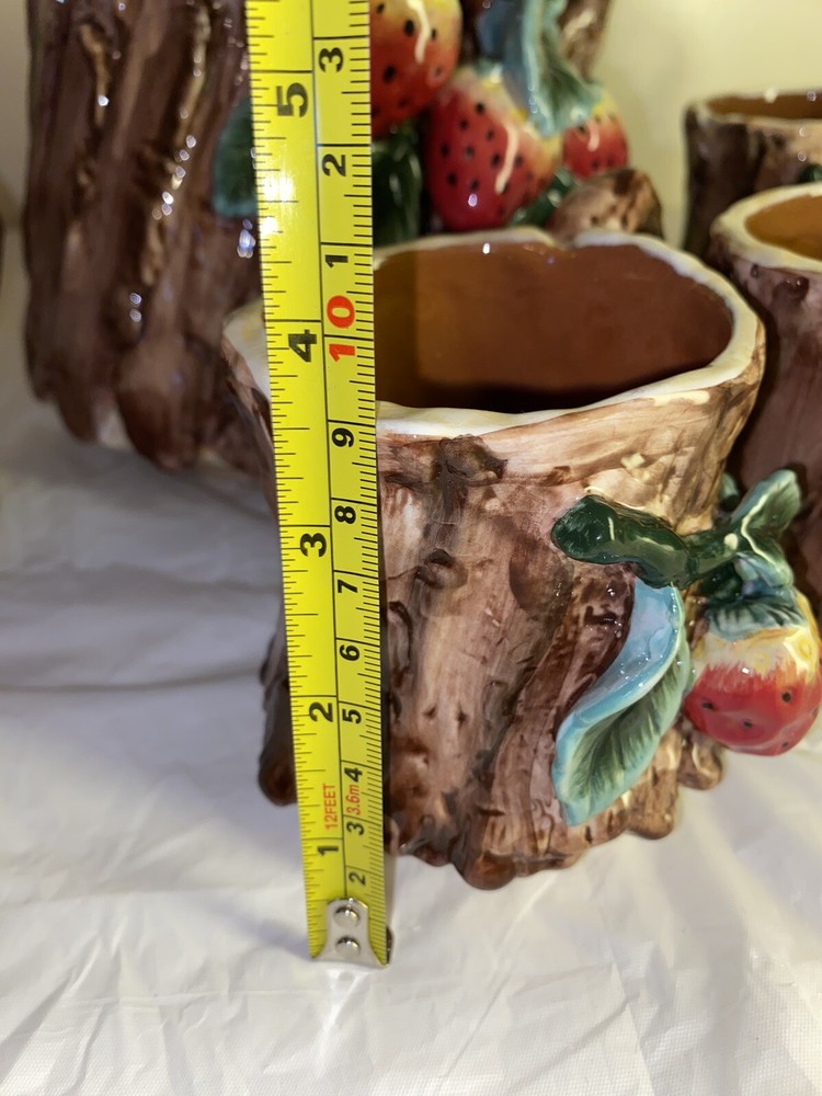 Apple Tree Strawberries Design Bark Ceramic pitcher and cup set damaged