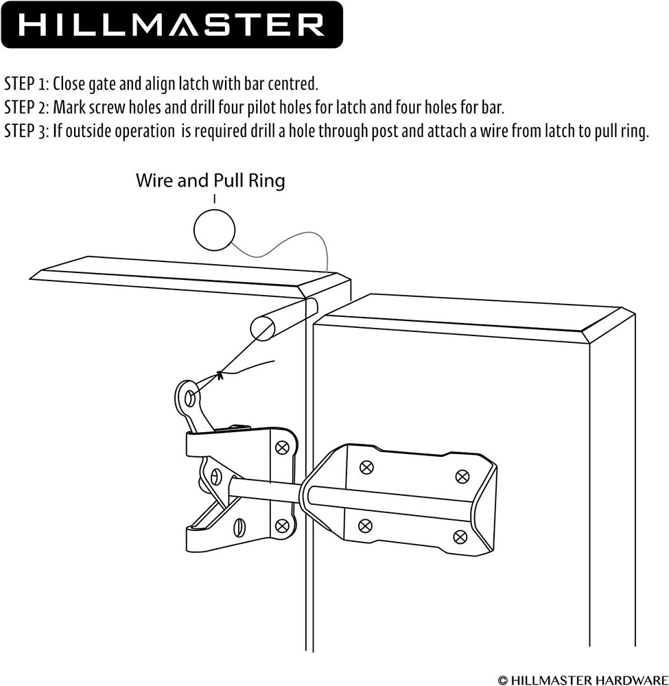 HILLMASTER HEAVY DUTYVLOCKING GRAVITY GATE LATCH WITH CABLE PULL