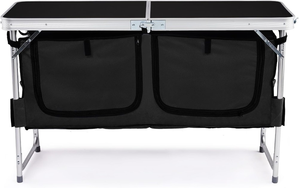 Folding Table, 4FT Aluminum Camping Table Large Storage Space Adjustable Height