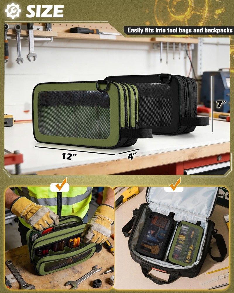 2 Pack Tool Pouch with Dual Compartments, 12” Tool Bag with Detachable Should...