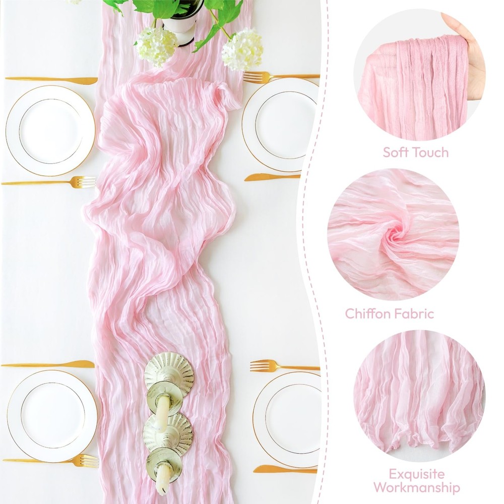 Sioloc 10-Pack Light Pink Cheesecloth Table Runner 120"x35" Spring/Easter Decor