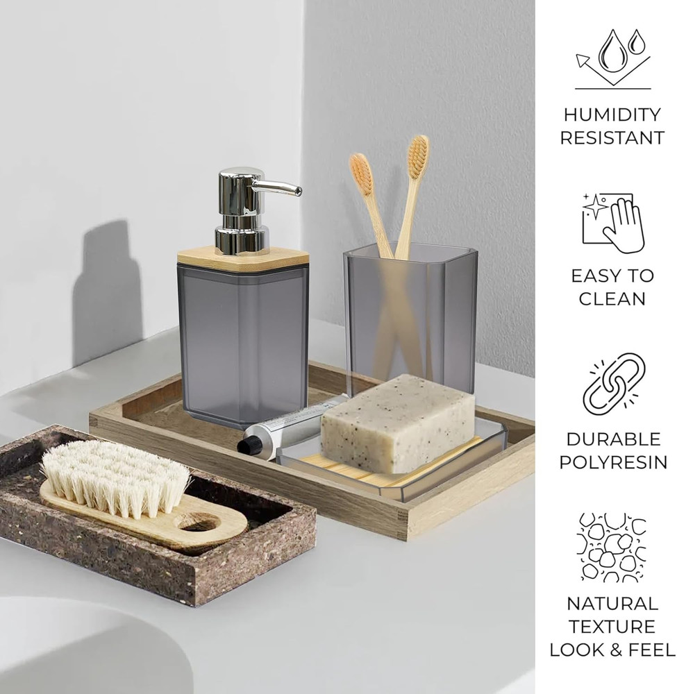 Bathroom Accessories Set 7 Piece Bath Ensemble Includes Soap Dispenser, Toothbru