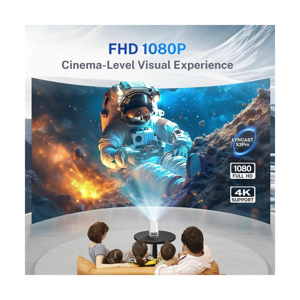 Smart Projector Android 11 OS, Native 1080P Full HD 4K Support, Built-in Apps...