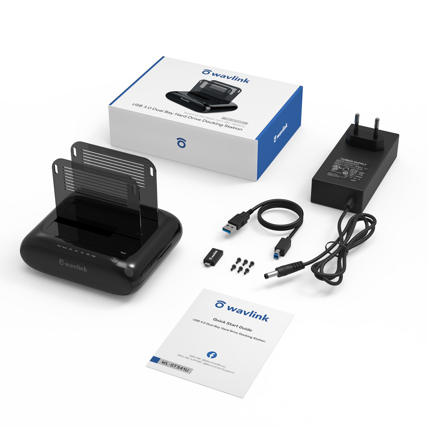 USB 3.0 to SATA for 2.5/3.5" HDD/SSD Dual Bay Docking Station with Offline Clone
