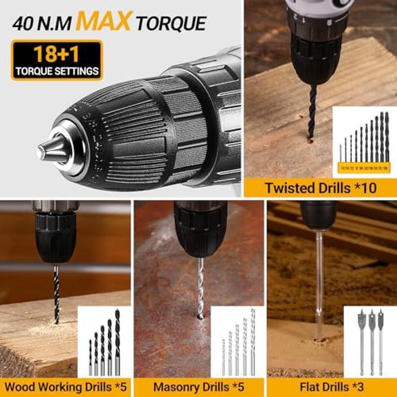 Cordless Drill Tool Set 20V Home Hand Repair Basic Toolbox Tools Set Drills Case