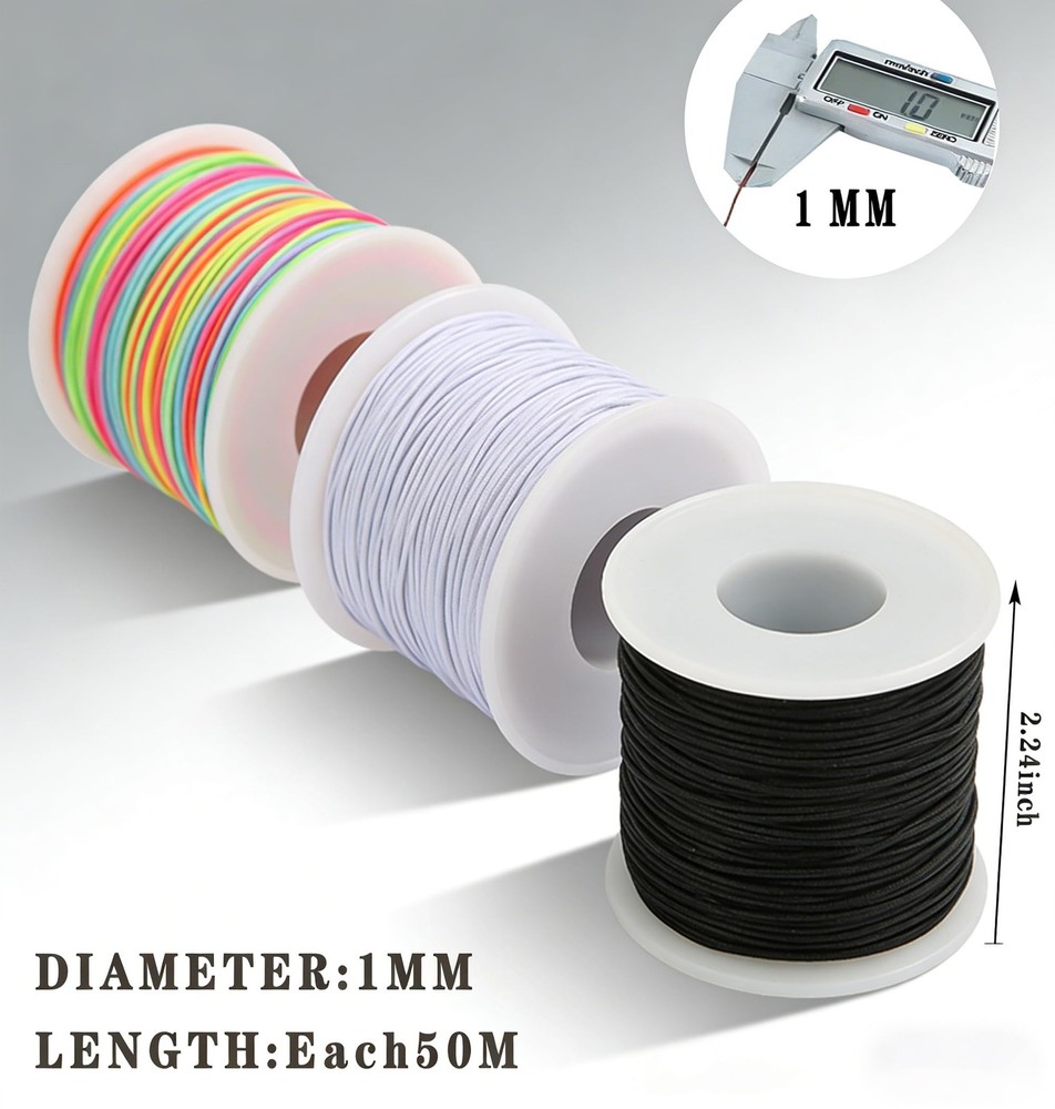 Stretchy Bracelet String Kit, 5 Rolls 1mm Elastic White, Black, Rainbow