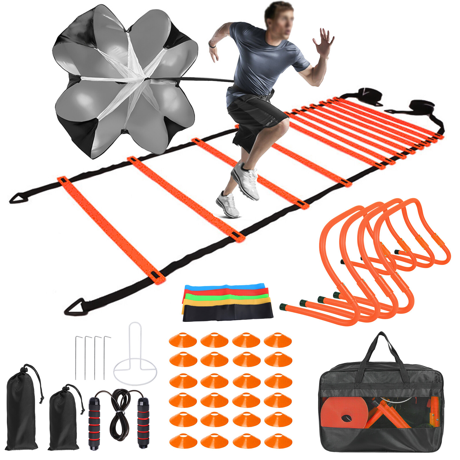 42pcs Agility Ladder Football Training Equipment Set 4 Agility Hurdles 24 Cones