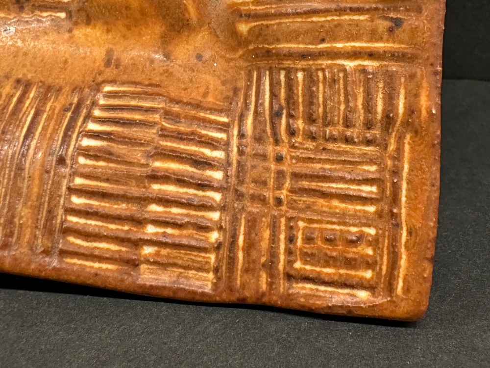 Studio Art Pottery Square Imprinted Fish - Double Handled Serving Tray/Dish