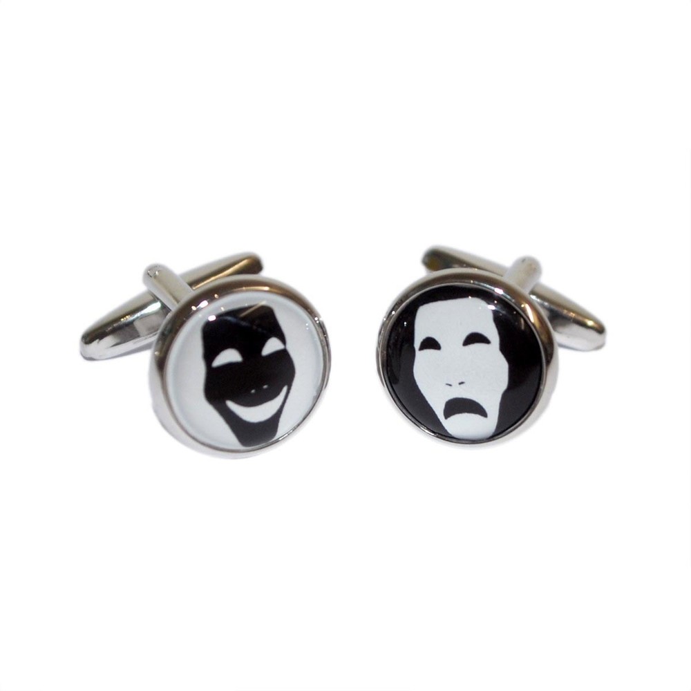 Comedy & Tragedy Round Black & White Cufflinks in a Cufflink Box X2BOC188
