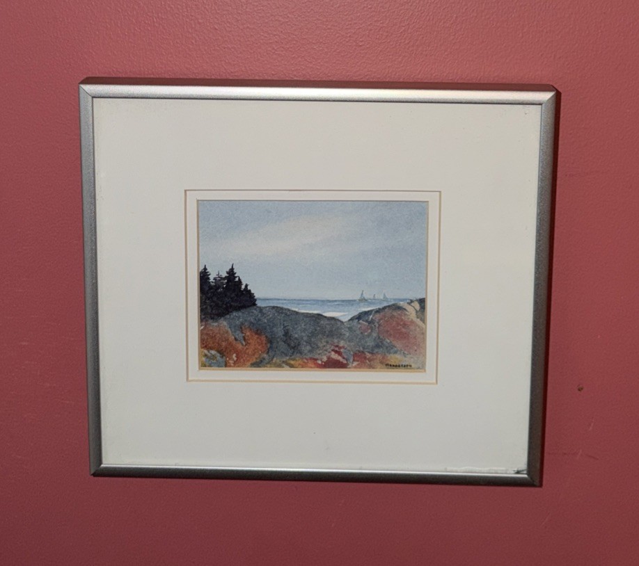 seascape art watercolor painting small “COASTAL SAIL 1” original sold by artist