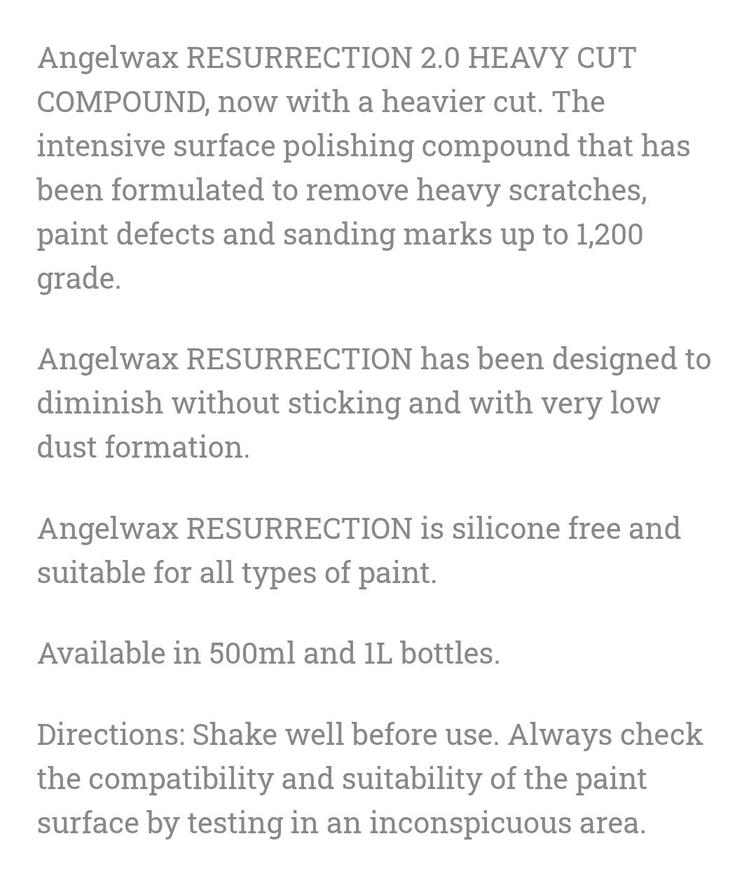 Angelwax Resurrection 2.0 Heavy Cut Compound- 1L Bottle