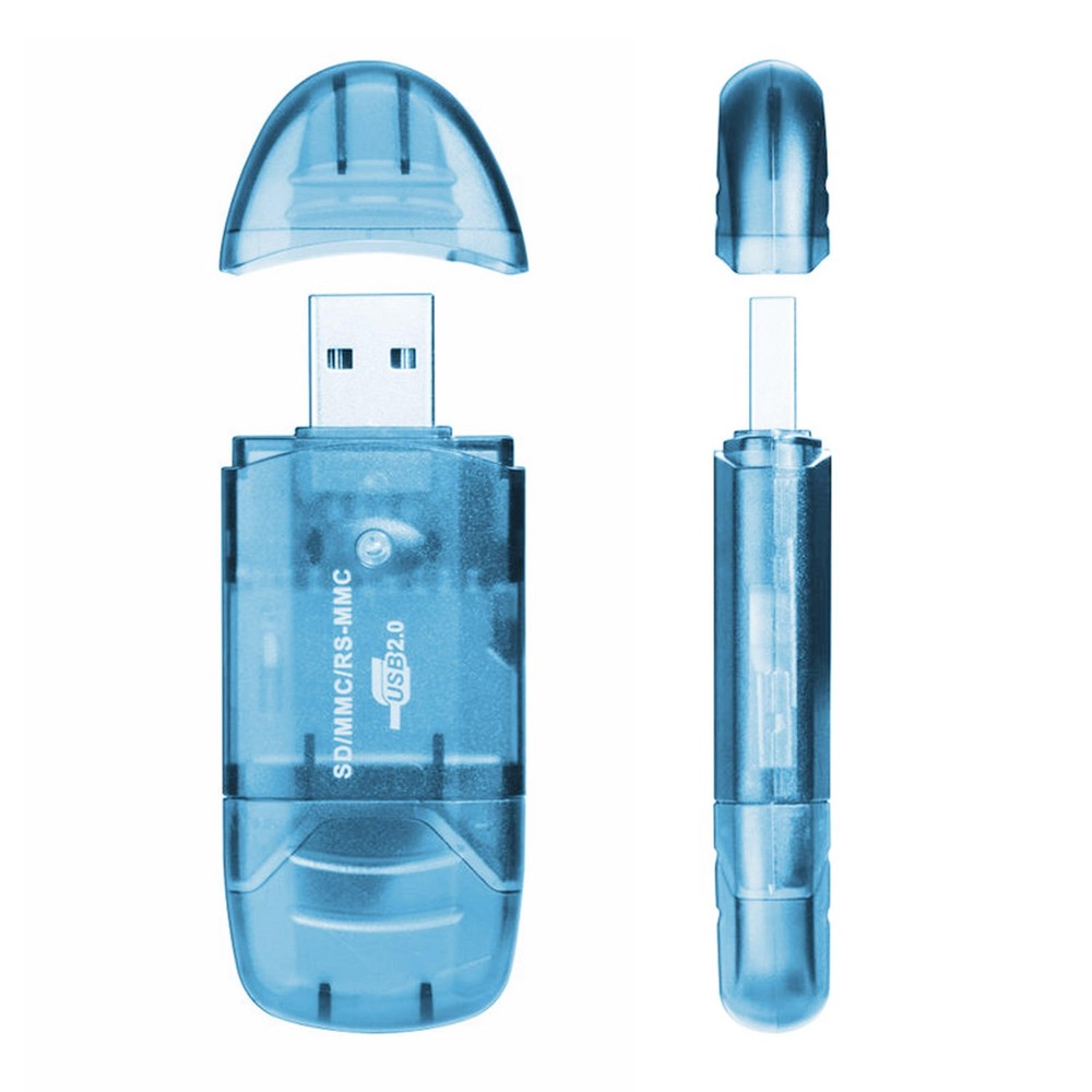 USB 2.0 SD Card Reader Adapter 480Mbps Blue
