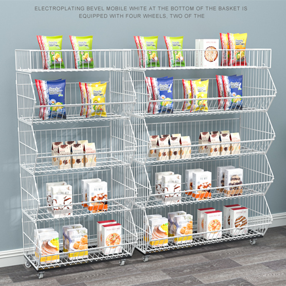 5 Tier Wire Grid Retail Display Shelf Merchandise Display Rack Stand W/ Wheels