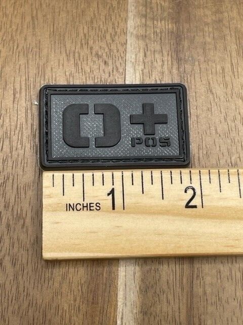 Blood Type Patch PVC Hook Loop 0+ Grey FIRE POLICE MILITARY