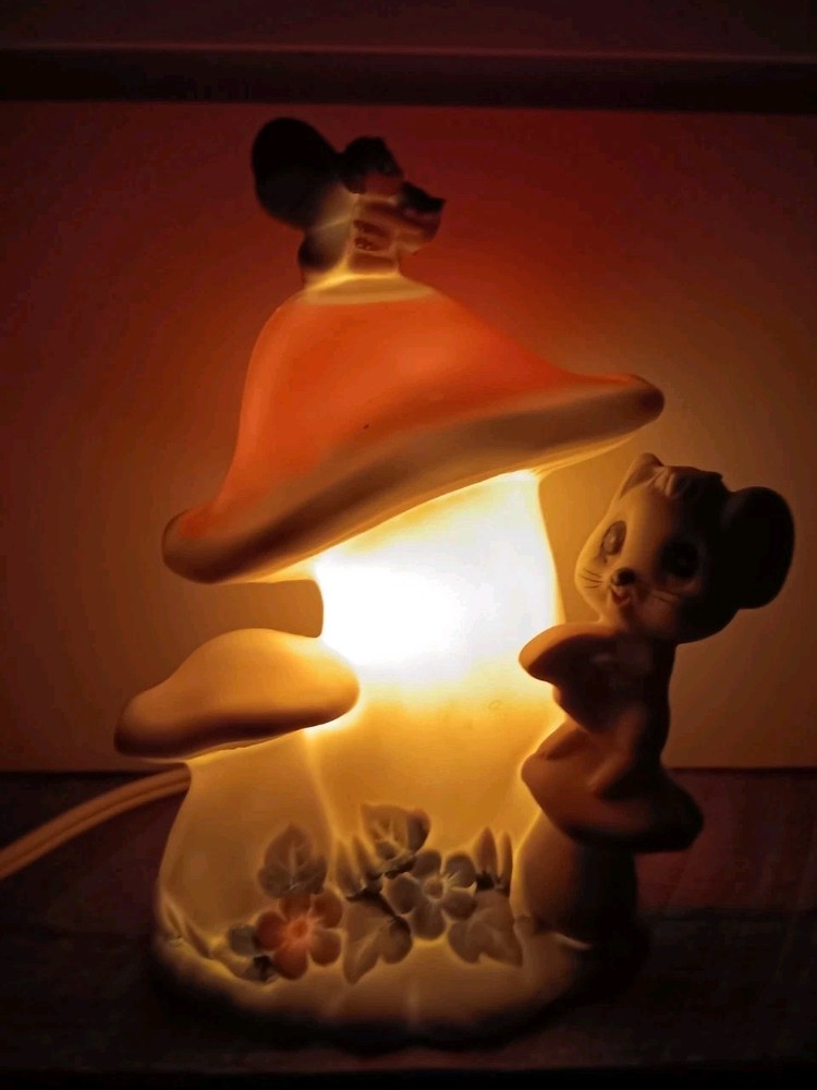 Vintage Lefton Mouse Mushroom Butterfly Ceramic Nightlight Light MCM