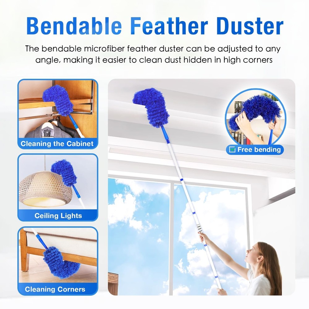 Ceiling Fan Cleaner Duster with 72" Extension Pole & 4 Reusable Pads, High Ce...