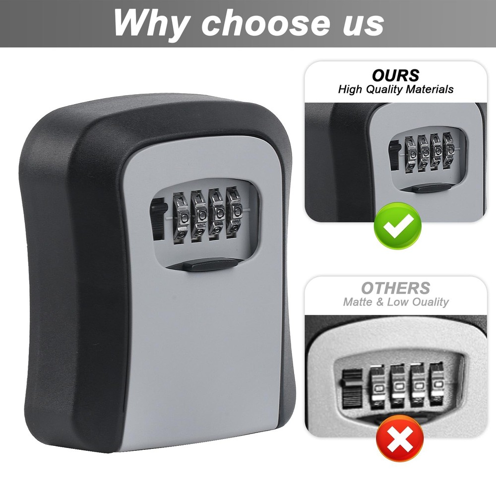 Key Lock Box for Outside, Wall Mounted, Waterproof Resettable Code Safe Secur...