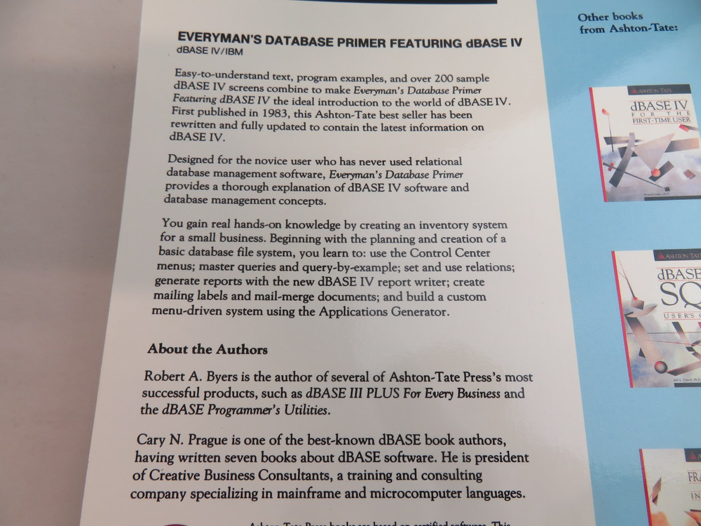 Ashton-Tate Everyman's Database Primer Featuring dBase IV Book