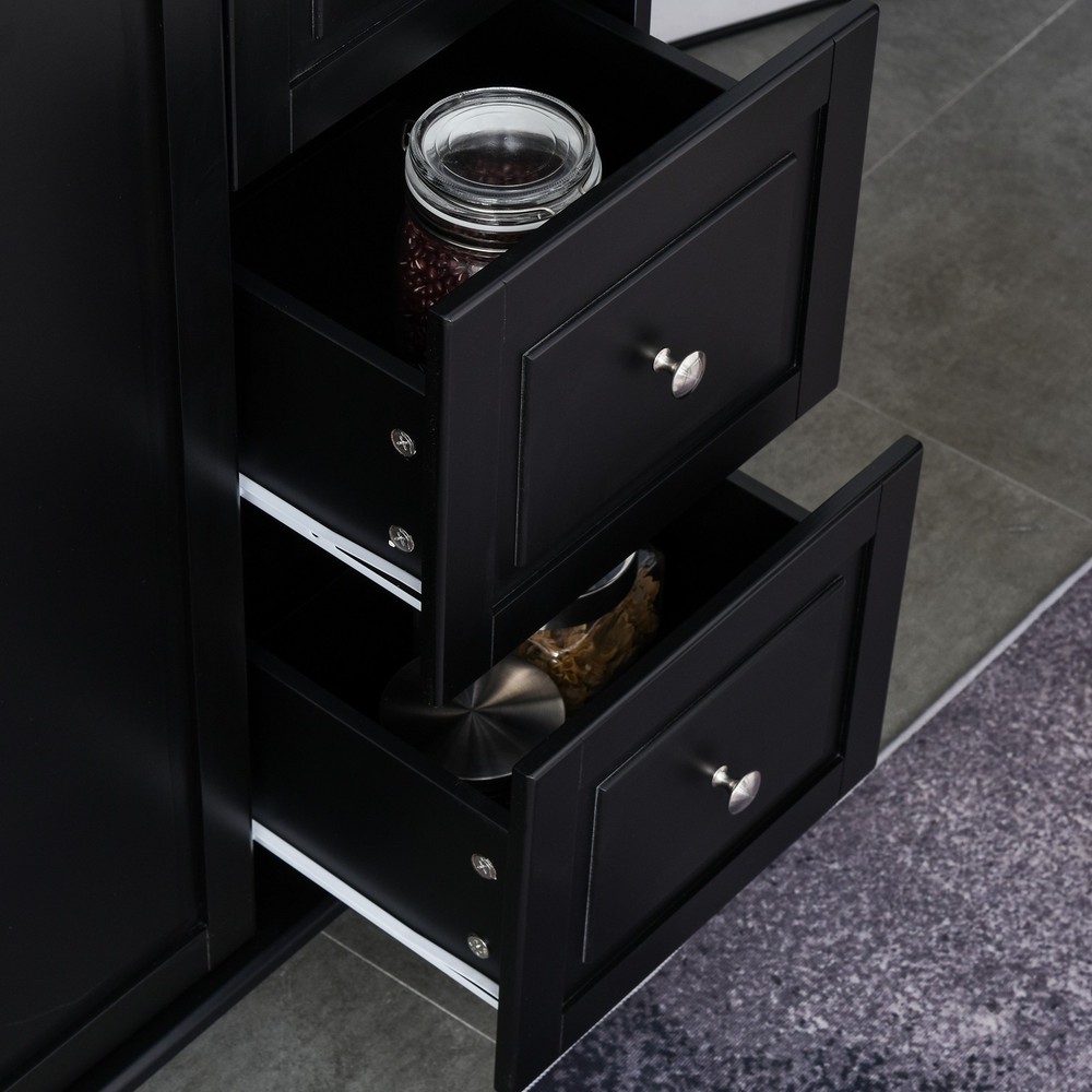 Modern Kitchen Rolling Trolley Table with Drop Leaf and Lockable Wheels, Black