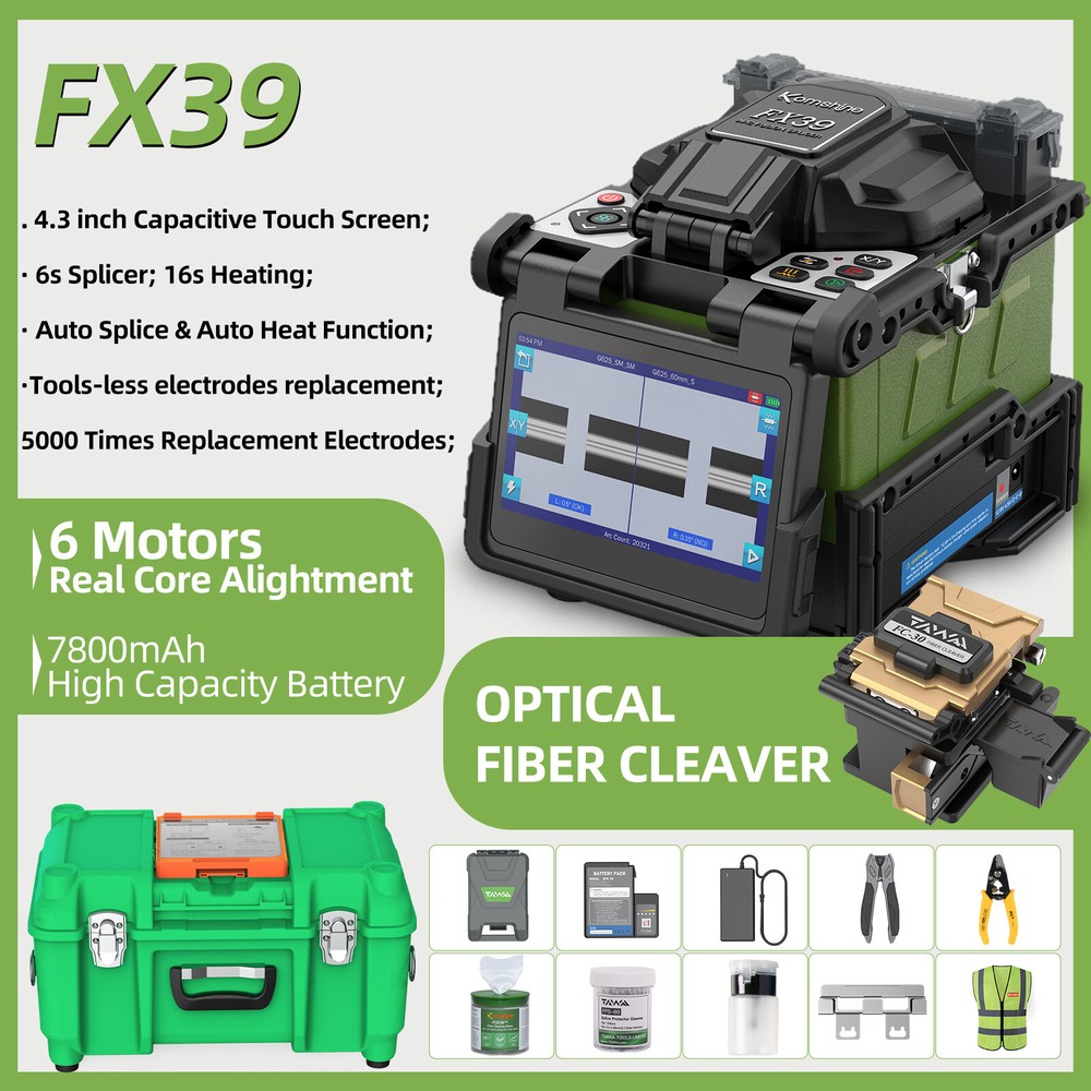 Komshine FX39 Touch Screen Fusion Splicer 6 Motor Core Alignment Welding Machine