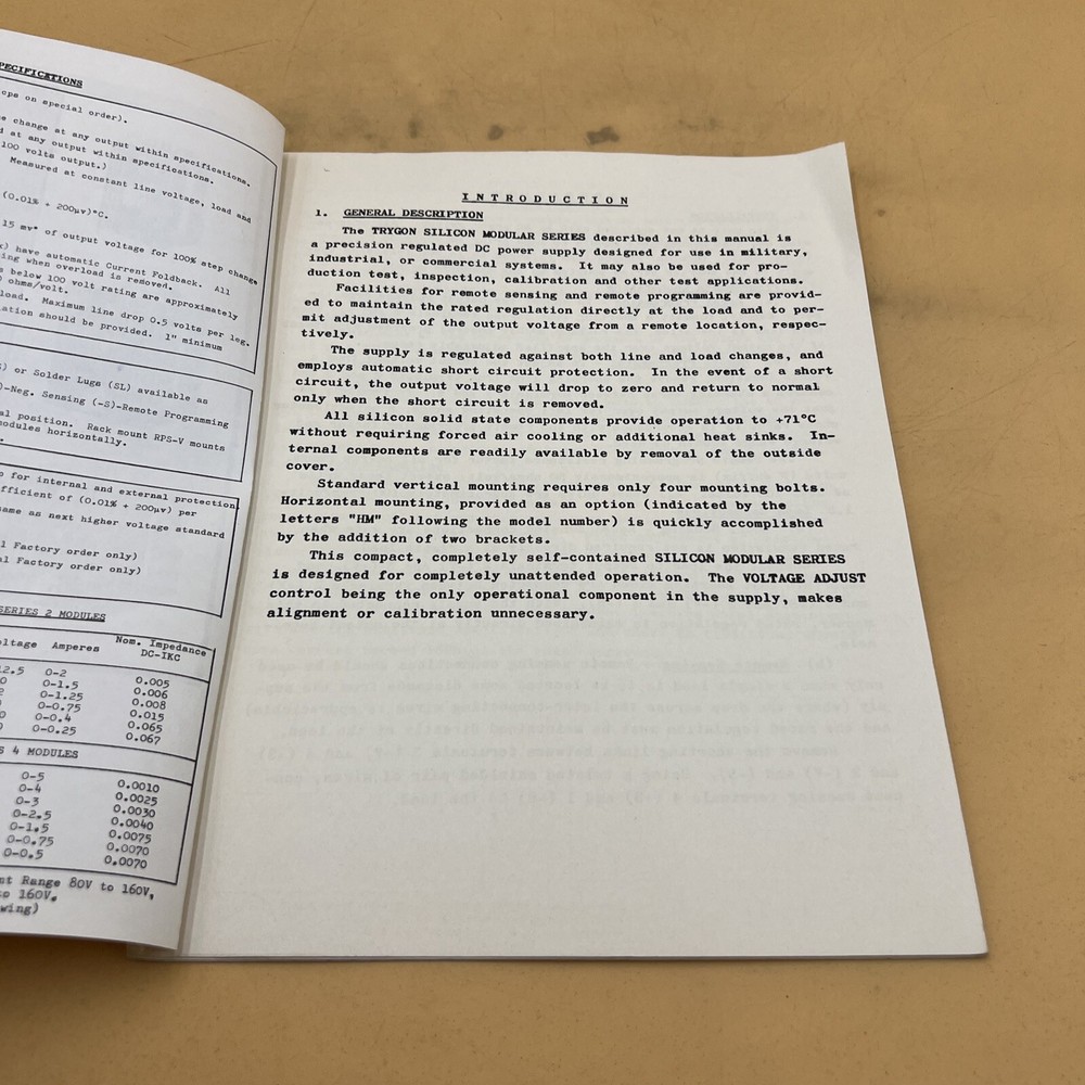 Trygon Silicon Modular Power Supplies Maintenance Instruction Manual Book