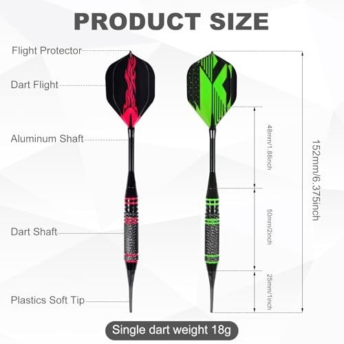 Professional 12-Pc Plastic Tip Dart Set, 18g, 120 Extra Tips, Flight Protector &