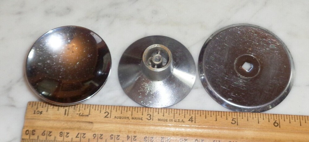 5 Vintage Large 2 inch Concave Chrome Cabinet Drawer Pull Knobs w 3 Back Plates