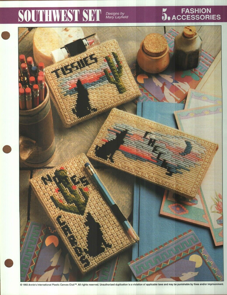 NEW SOUTHWEST SET CHECKBOOK COVER ANNIE'S PLASTIC CANVAS PATTERN INSTRUCTIONS