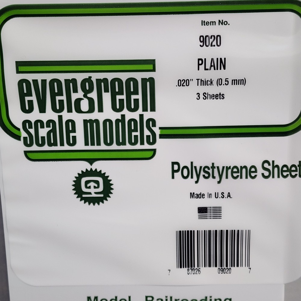 Plain White Sheet 6" x 12" .020" Thick Evergreen Scale Models Plastic 9020