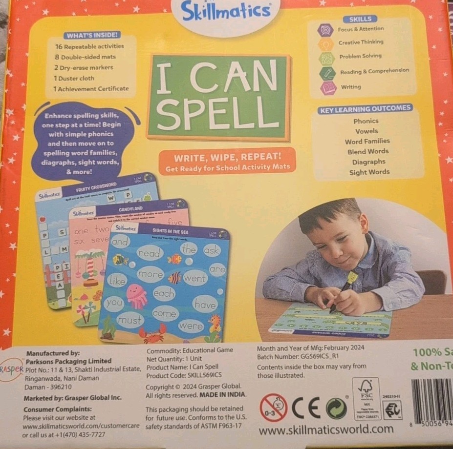 Skillmatics I Can Spell Write, Wipe, Repeat Activity Ages 3-6 Years