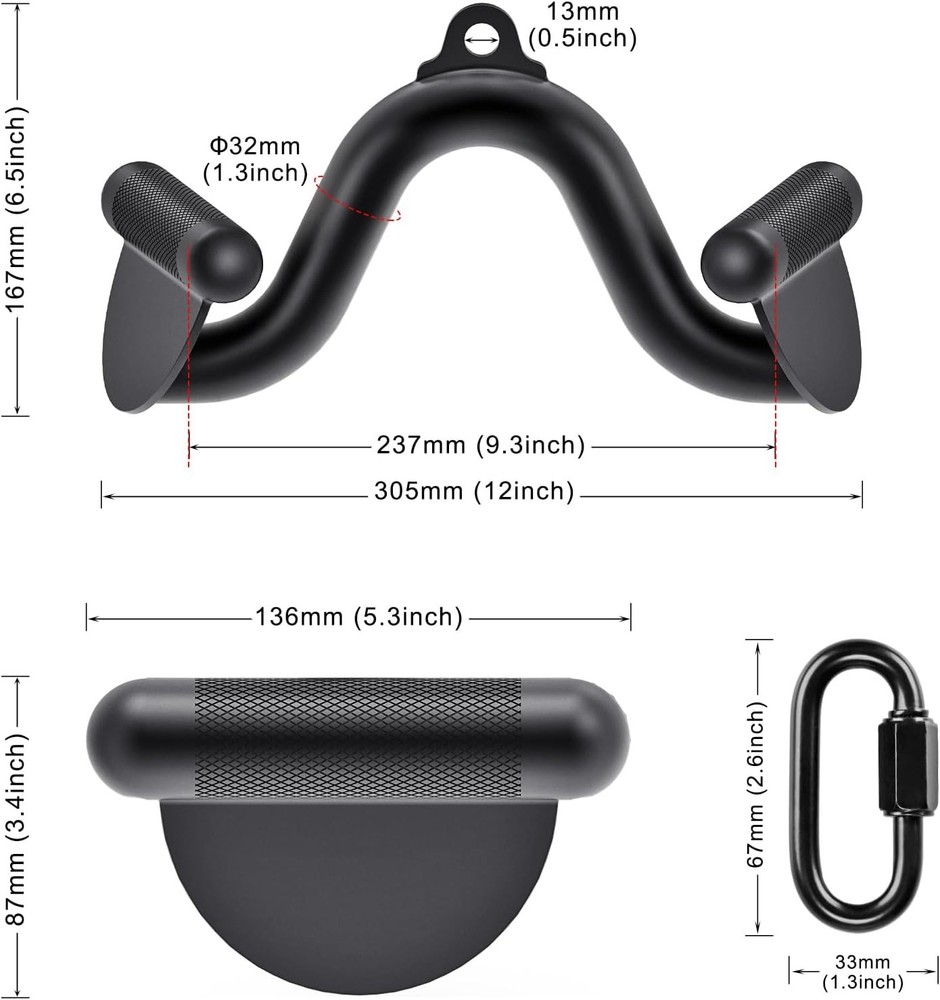 12" LAT Pull Down Bars Cable Machine Attachment, Rowing T-bar V-bar Set, Back...