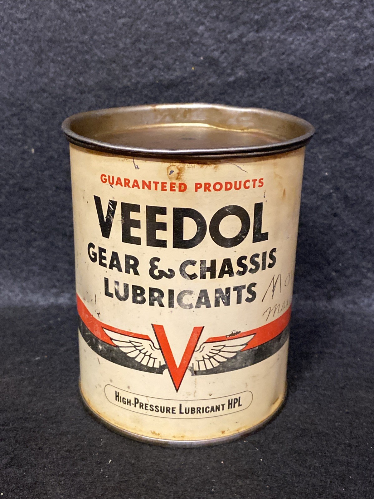VINTAGE FULL NOS 1940's  VEEDOL GEAR & CHASSIS LUBRICANTS 1-LB FLYING A CAN!