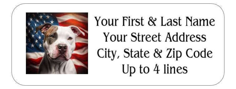150 Pitbull Terrier American Flag Mailing Return Address Labels Personalized