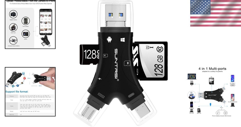 SD Card Reader for iPhone/ipad/Android/Mac/Computer/Camera,4 in1 Micro SD Card R