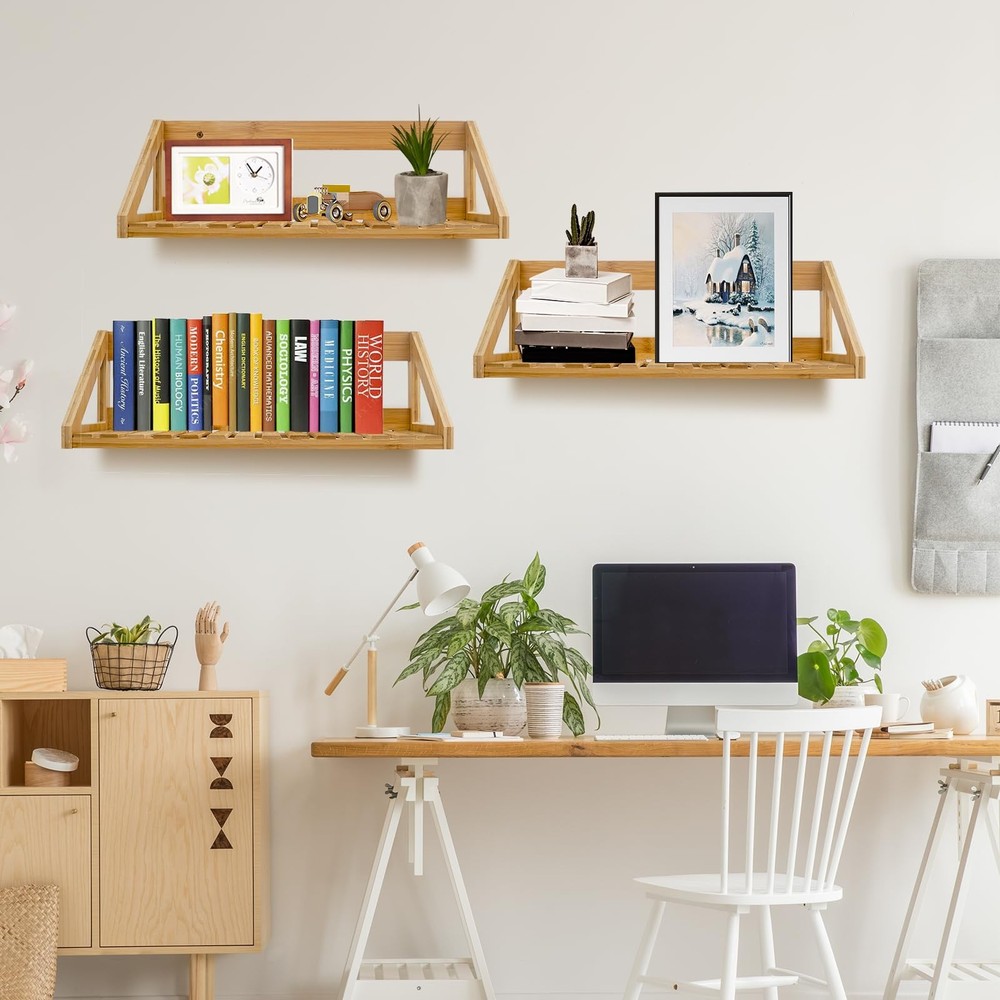 Floating Shelves Wall Mounted, 3 Pcs Solid Wall Hanging Rack Holder, Wall Sto...