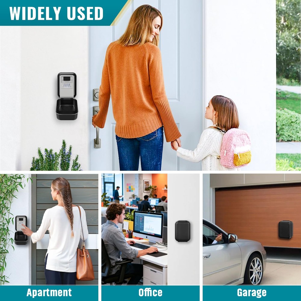 Key Lock Box, Waterproof Wall Mount, 4-Digit Code, Auto-Illuminating | Secure