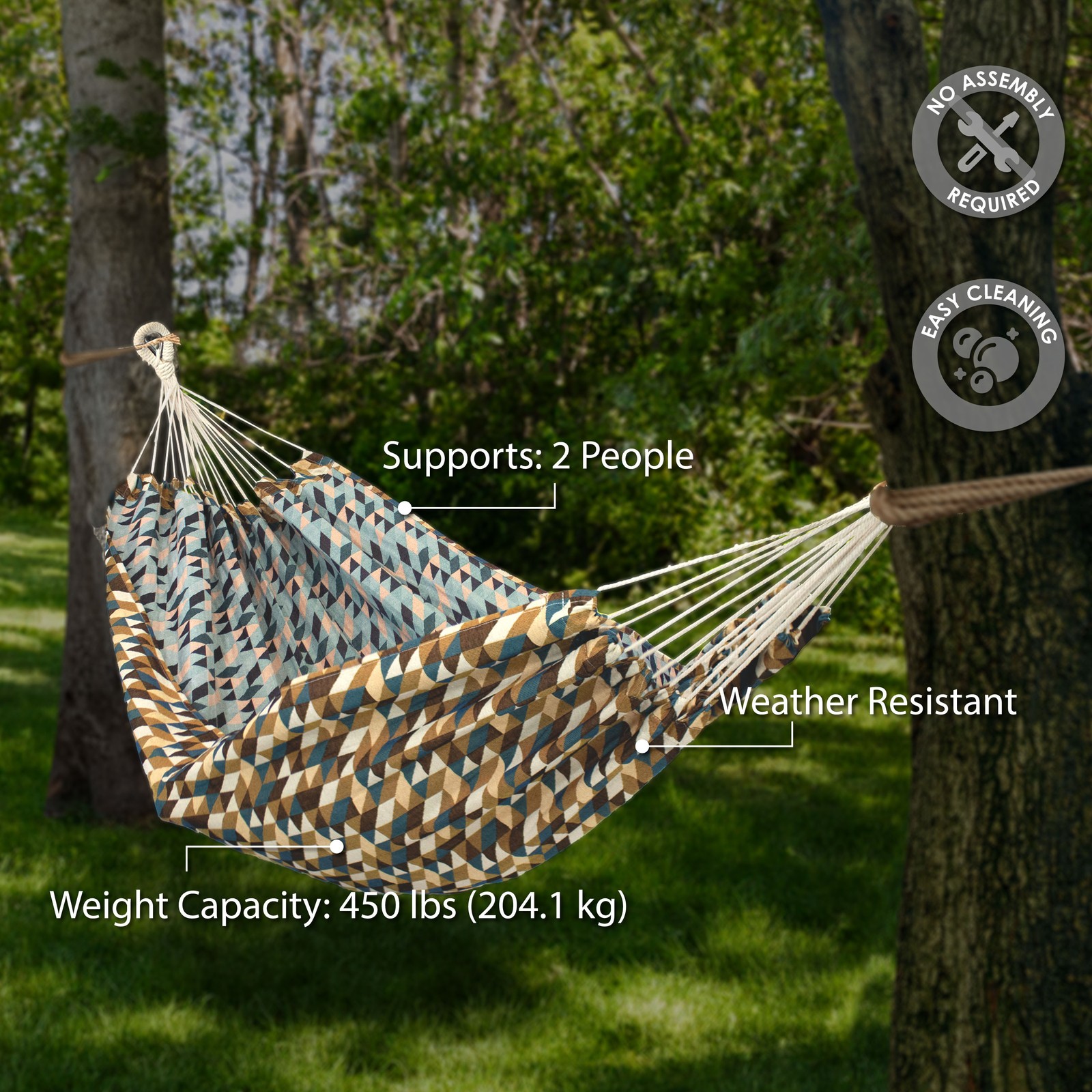 2-Person Polyester Jacquard Double Hammock - Geometric Jumble by Sunnydaze