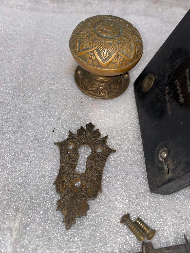 Antique Lockset RUSSELL ERWIN DOOR KNOBS, Rosettes, Keyholes Mortise Lock & Key