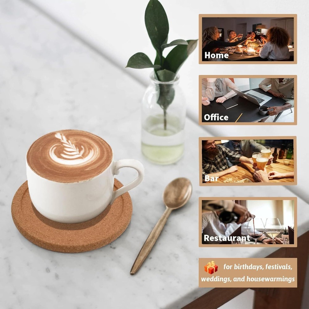 Cork Coasters for Drinks Absorbent - 6 Pcs 4 Inch Cork Coasters with ...