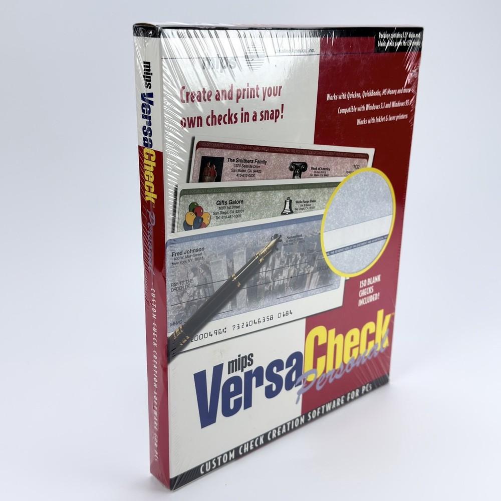 Mips Versa Check Personal Custom Check Creation Software 3.5" Floppy w/150 Blank