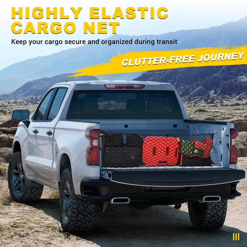 BUMBEE Envelope Style Trunk Cargo Net Compatible with Chevy Silverado 2013-20...