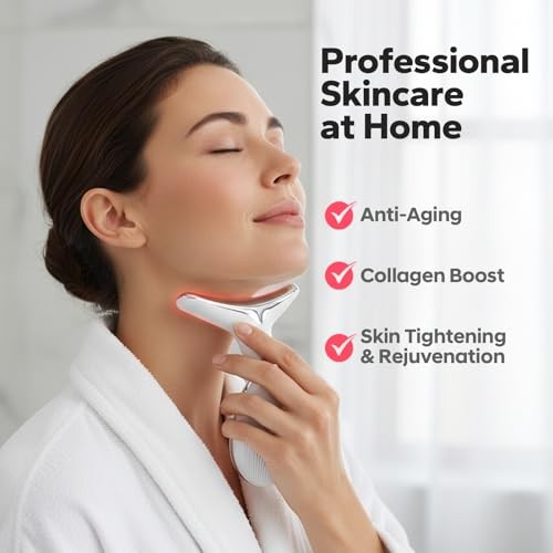 Face and Neck Massager Tool with Red Light Therapy, LED Light Therapy Device