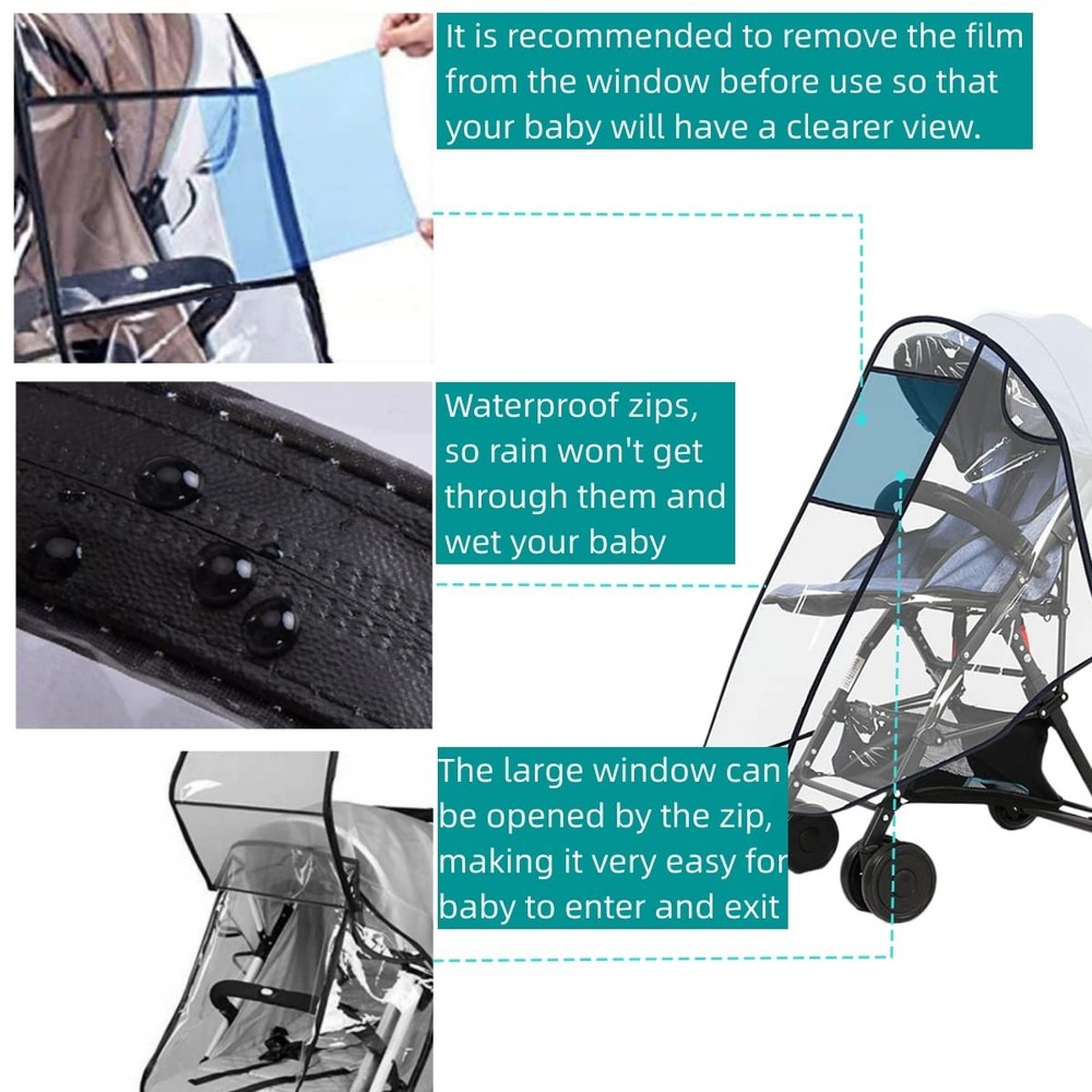 Universal Baby Stroller Rain Cover Weather Shield - Waterproof & Windproof