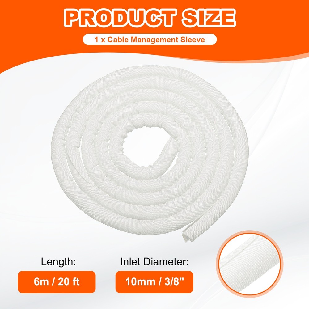 Wire Split Braided Cable Management Sleeve, White (3/8" - 20 Feet)