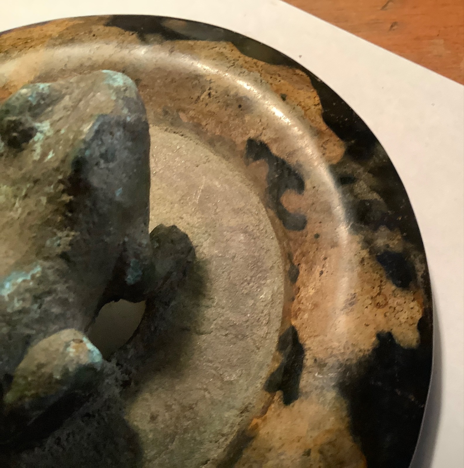 VERY OLD MING ? CHINESE ARTIFACT INCENSE CENSER LID BRONZE FROG JASPER STONE BI