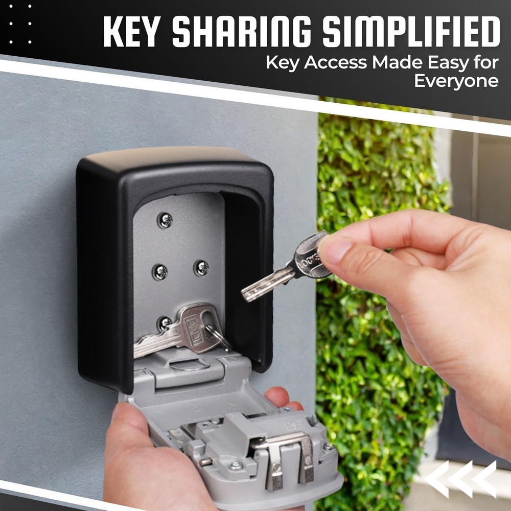 Key Lock Box - Wall Mounted Lockbox for Keys Outdoor - 4 Digit Code Combination