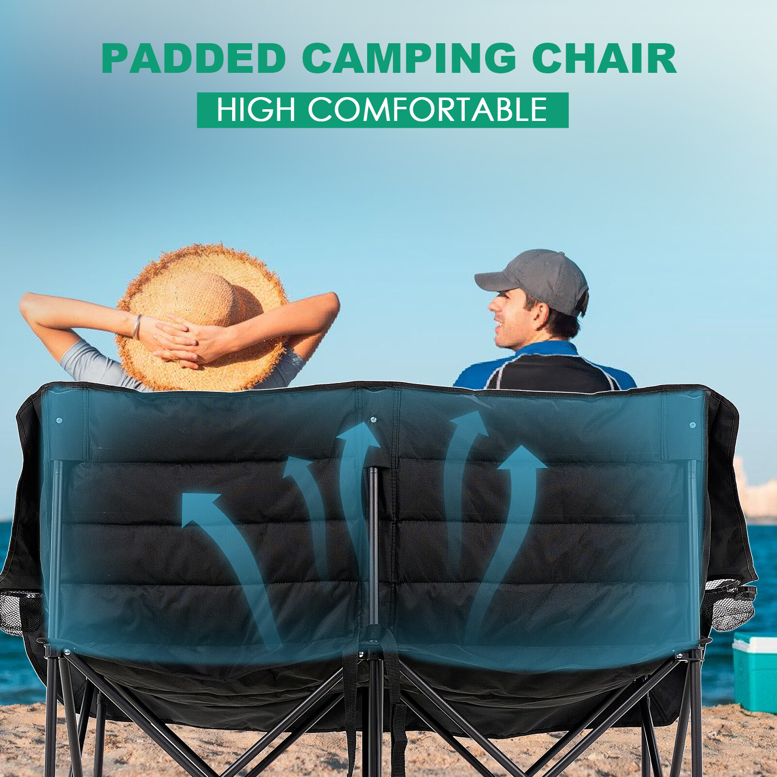 NAIZEA Oversized Fold Up Double Camping Chair 2 Person Camping Chair Loveseat