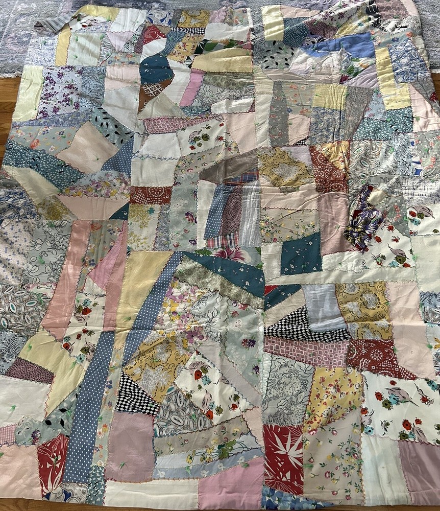 VTG Fabulous Crazy Quilt Silk Embroidery Patchwork Needlework Cutter
